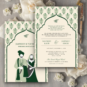 Creme Emerald Punjabi Anand Karaj Sikh Hochzeit Einladung