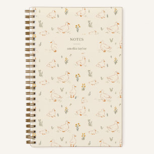 Creme-Ente-Wildblumen-Muster Personalisierter Name Notizbuch