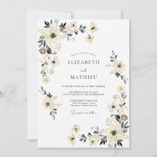 Creme-feierliche botanische Hochzeit Einladung