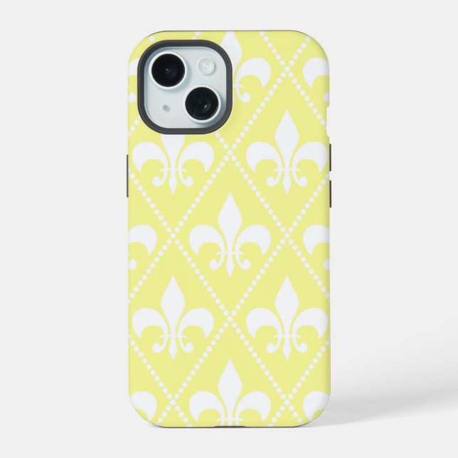 Creme Fleur de Lis iPhone 15 Hülle (Rückseite)