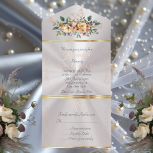 Creme Floral auf Pastell Quinceanera - Perle All-in-One-Einladung