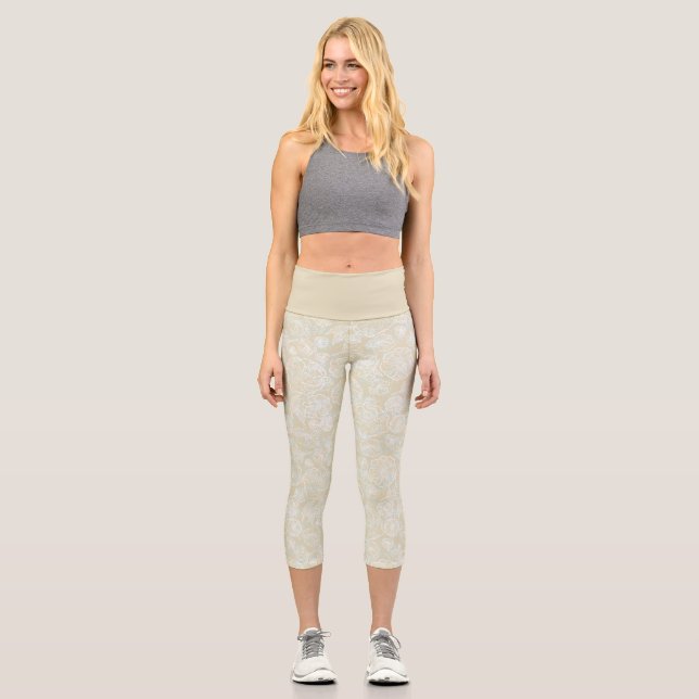 Creme Floral Capri Leggings (Vorderseite)