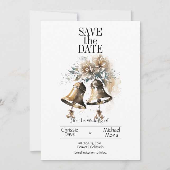 Creme Floral Pastel mit Hochzeitsglocken Save The Date (Vorderseite)