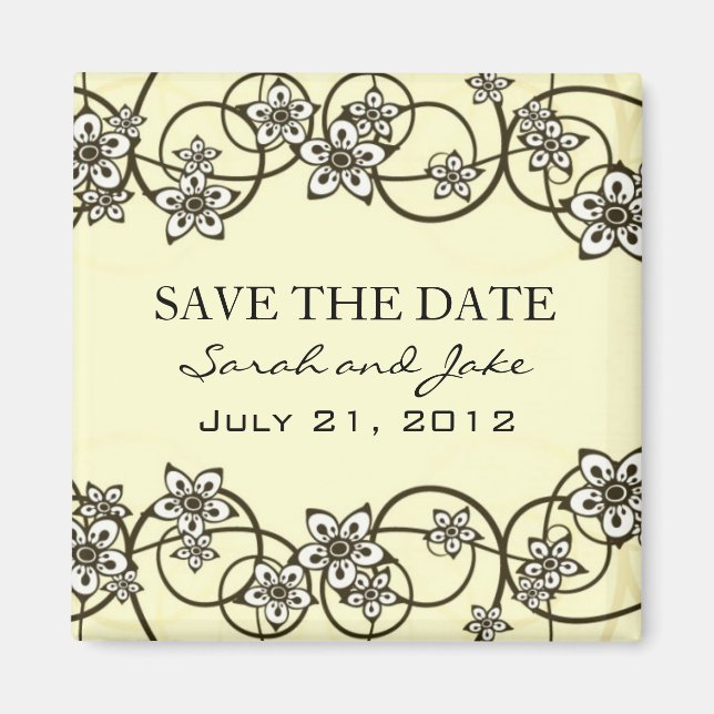 Creme Floral Save the Date Kühlschrankmagnet Magnet (Vorne)
