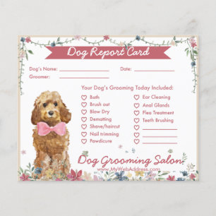 Creme Floral Watercolor Dog Grooming Report Card