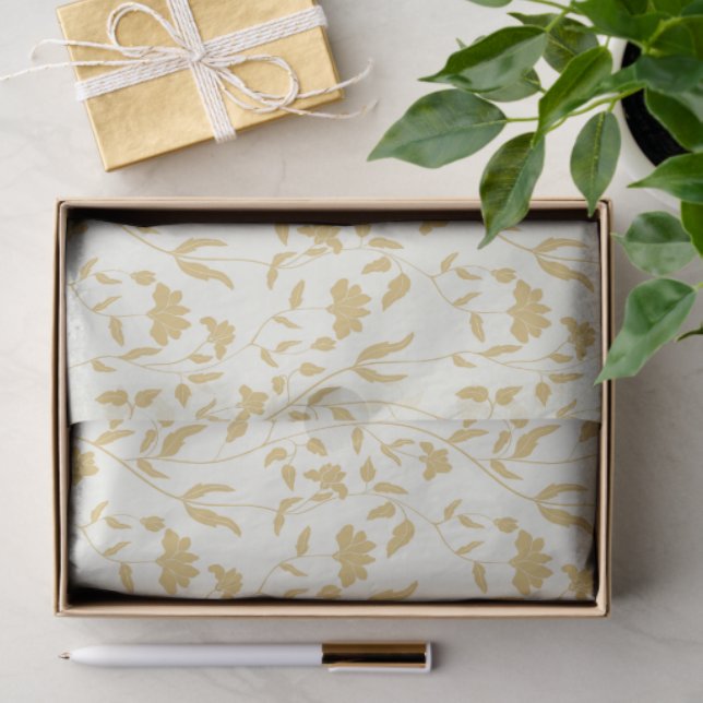 Creme Floral wiederholtes Muster Seidenpapier (Geschenk)