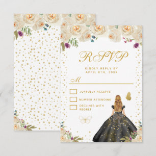 Creme Florale Blonde Haar Prinzessin Sweet Sixteen RSVP Karte