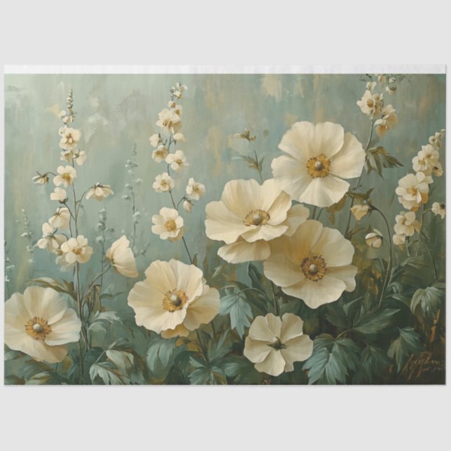 Creme Florals im grünen Hintergrund Seidenpapier (Vorderseite)