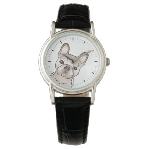 Creme-Französische-Bulldogge / Frenchie-Kopf Armbanduhr