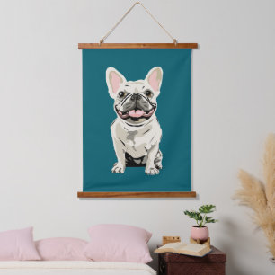 Creme Französische Bulldogge, Ich liebe meinen Hun Wandteppich Mit Holzrahmen