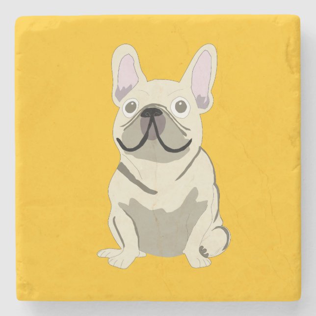Creme-Französische Bulldogge Steinuntersetzer (Vorderseite)
