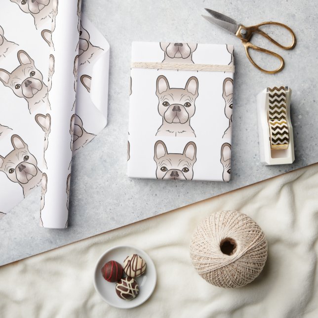 Creme French Bulldog Dog Head Pattern Geschenkpapier (Kunsthandwerk)