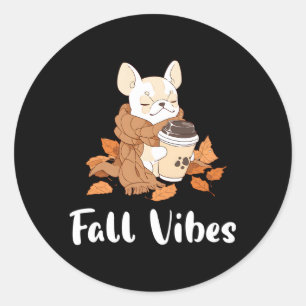 Creme French Bulldog Fall S Pumpkin Spice Latte Runder Aufkleber