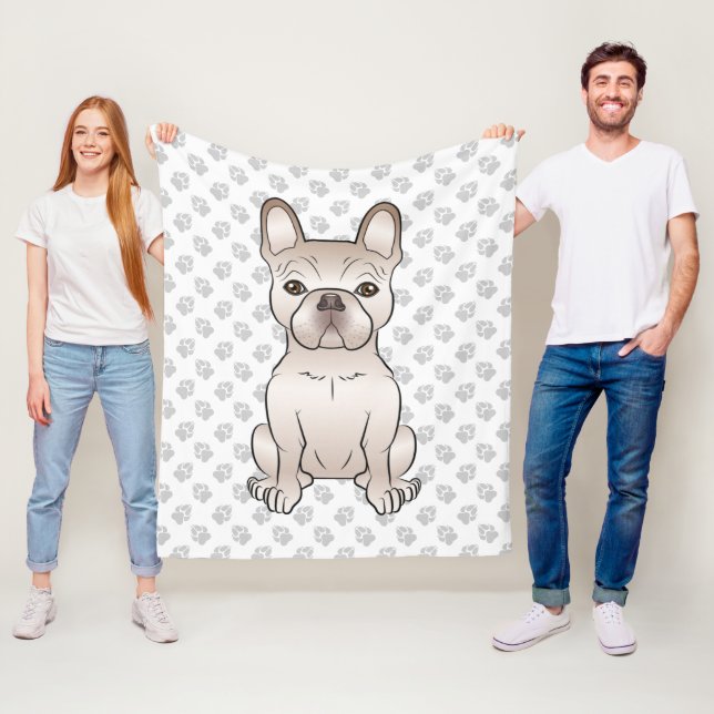 Creme French Bulldog / Frenchie Dog & Paw Muster Fleecedecke (Beispiel)