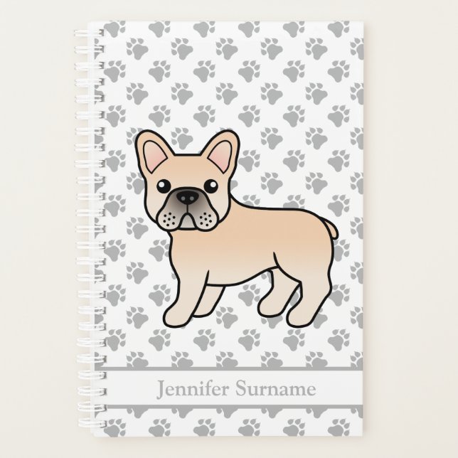 Creme French Bulldog Niedlicher Cartoon Dog & Text Planer (Vorderseite)