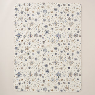 Creme Gold Blaue Schneeflocken Weihnachten   Sherpadecke
