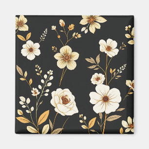 Creme-Gold-Blumenmuster Schwarz Magnet