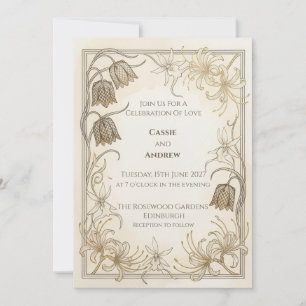 Creme-Gold-Botanik-Hochzeitseinladung Einladung