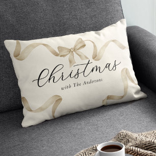 Creme Gold Bow Familie Weihnachten Lendenkissen