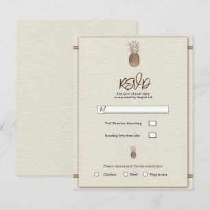 Creme Gold Braune Ananas Minimale Hochzeits-RSVP Einladung