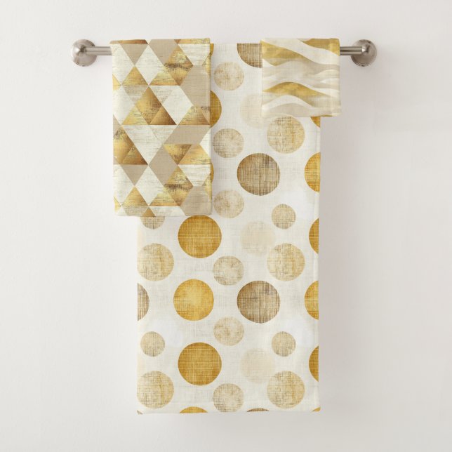Creme & Gold Fun Geometric Muster Badetuch Set (Insitu)