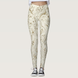 Creme & Gold Glitzer Marmor Swirl Moderner Glanz Leggings