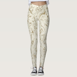 Creme & Gold Glitzer Marmor Swirl Moderner Glanz Leggings