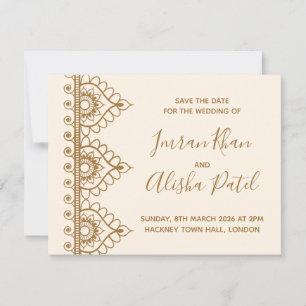 Creme Gold Henna Desi Indische Hochzeitseinladung RSVP Karte