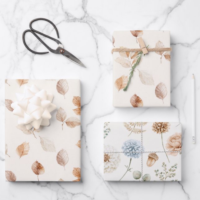 Creme Gold Herbstlaub  Geschenkpapier Set (Vorderseite)