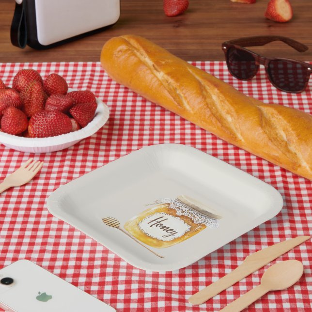 Creme Gold Honig Glas Ernährung Küche Pappteller (Picknick)