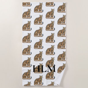 Creme Gold Leopards Tiermonogramm Strandtuch