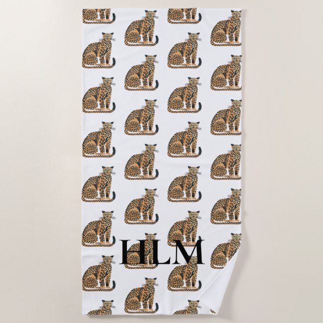 Creme Gold Leopards Tiermonogramm Strandtuch (Vorderseite)
