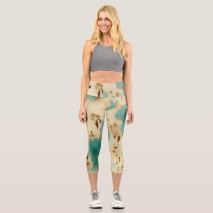 Creme Gold Türkis Cowhide Capri Leggings