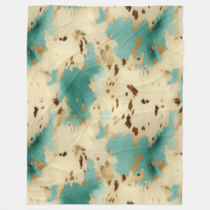 Creme Gold Türkis Cowhide Fleecedecke