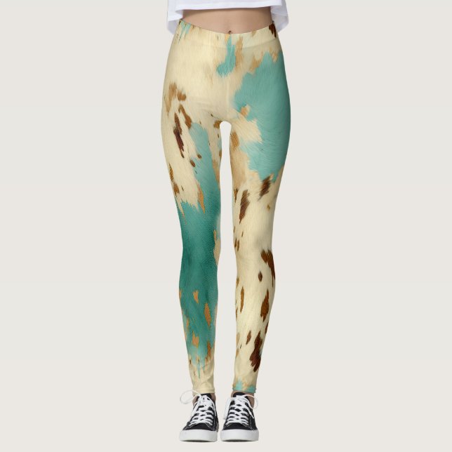 Creme Gold Türkis Cowhide Leggings (Vorderseite)