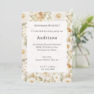 Creme Gold Weiß Landblumen Einladung