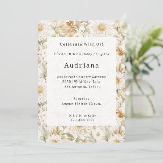 Creme Gold Weiß Landblumen Einladung