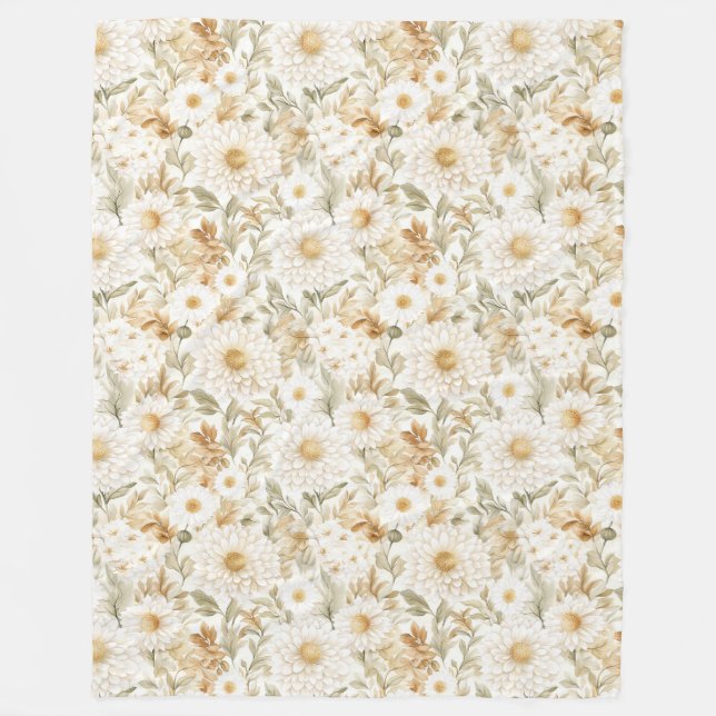 Creme Gold Weiß Landblumen Fleecedecke (Vorderseite)