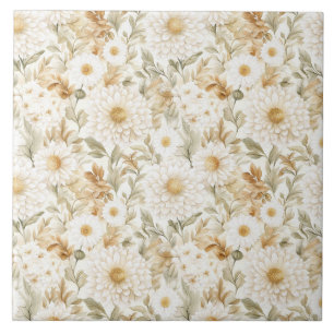 Creme Gold Weiß Landblumen Fliese