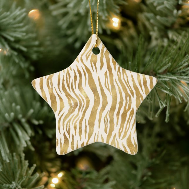 Creme Gold Zebra & Leopard Print      Keramik Ornament (Baum)