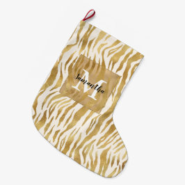 Creme Gold Zebra Print Monogram Großer Weihnachtsstrumpf