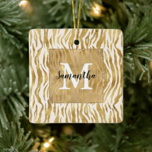 Creme Gold Zebra Print Monogram Keramikornament