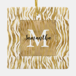 Creme Gold Zebra Print Monogram Keramikornament