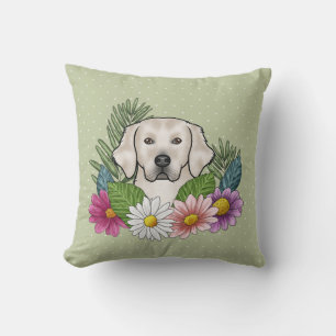 Creme Golden Retriever Farbige Blume Grün Kissen