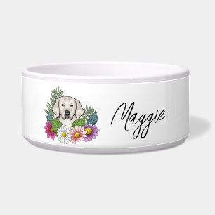 Creme Golden Retriever farbige Blume und Name Napf