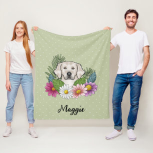 Creme Golden Retriever Farbige Blumen Und Name Fleecedecke