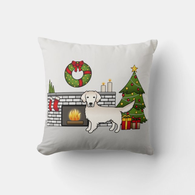 Creme Golden Retriever im Weihnachtsraum Kissen (Vorderseite)