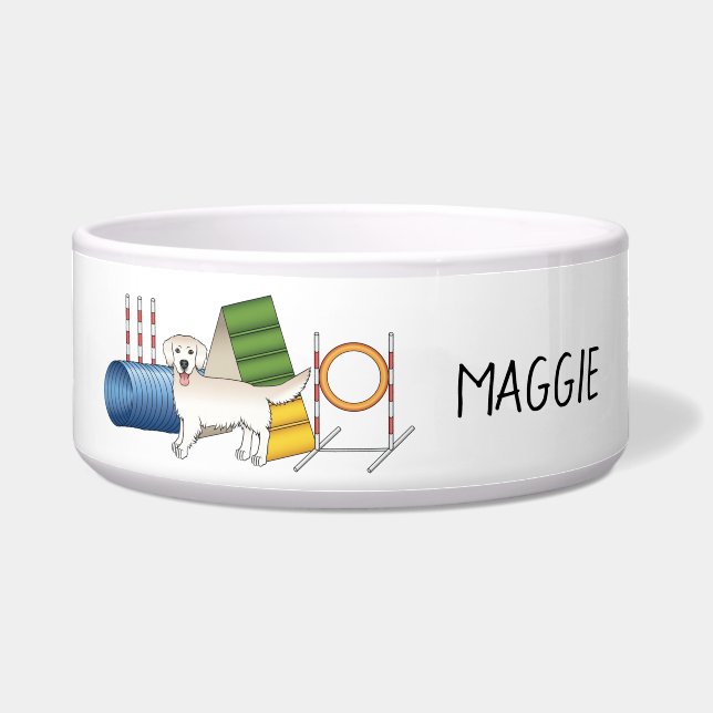 Creme Golden Retriever mit Agility Napf (Vorderseite)