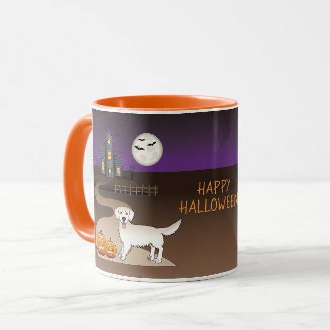 Creme Golden Retriever und Halloween Spuk Haus Tasse (Vorderseite Links)