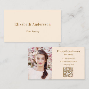 Creme-goldene Foto-QR-Code-Schmuckdesignerin Visitenkarte